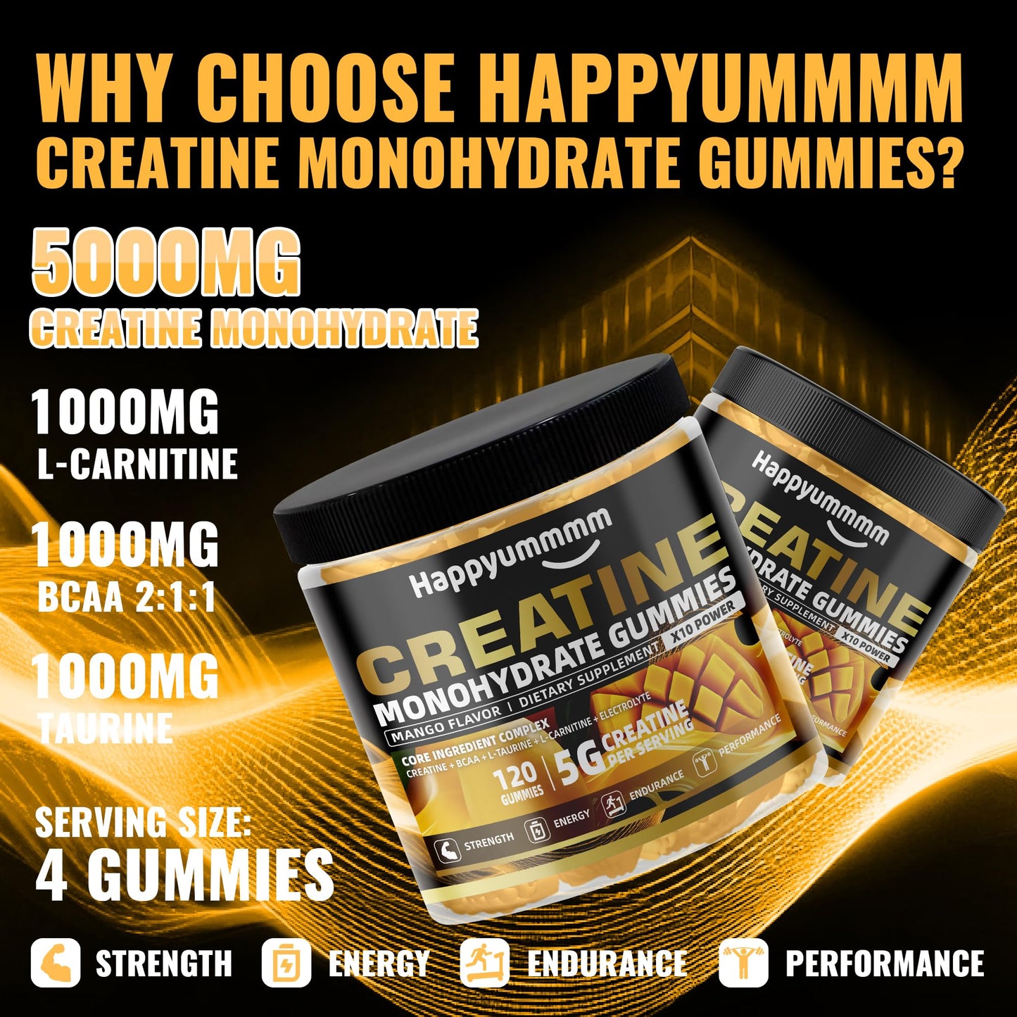 Creatine Monohydrate Gummies 5000mg for Men & Women, Chewables Creatine Monohydrate for Muscle Strength, Muscle Builder, Energy Boost, Pre-Workout Supplement(90 Count)-Strawberry.