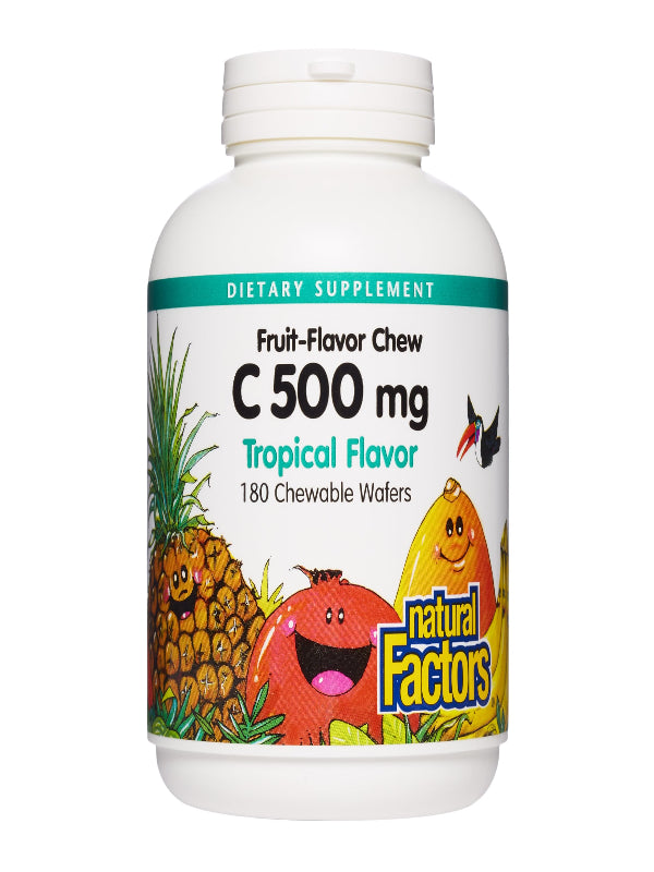 Natural Factors, Kids Chewable Vitamin C 500 mg, Supports Immune Health, Bones, Teeth and Gums, Tangy Orange, 180 Count (Pack of 1) - Nirvana Guru