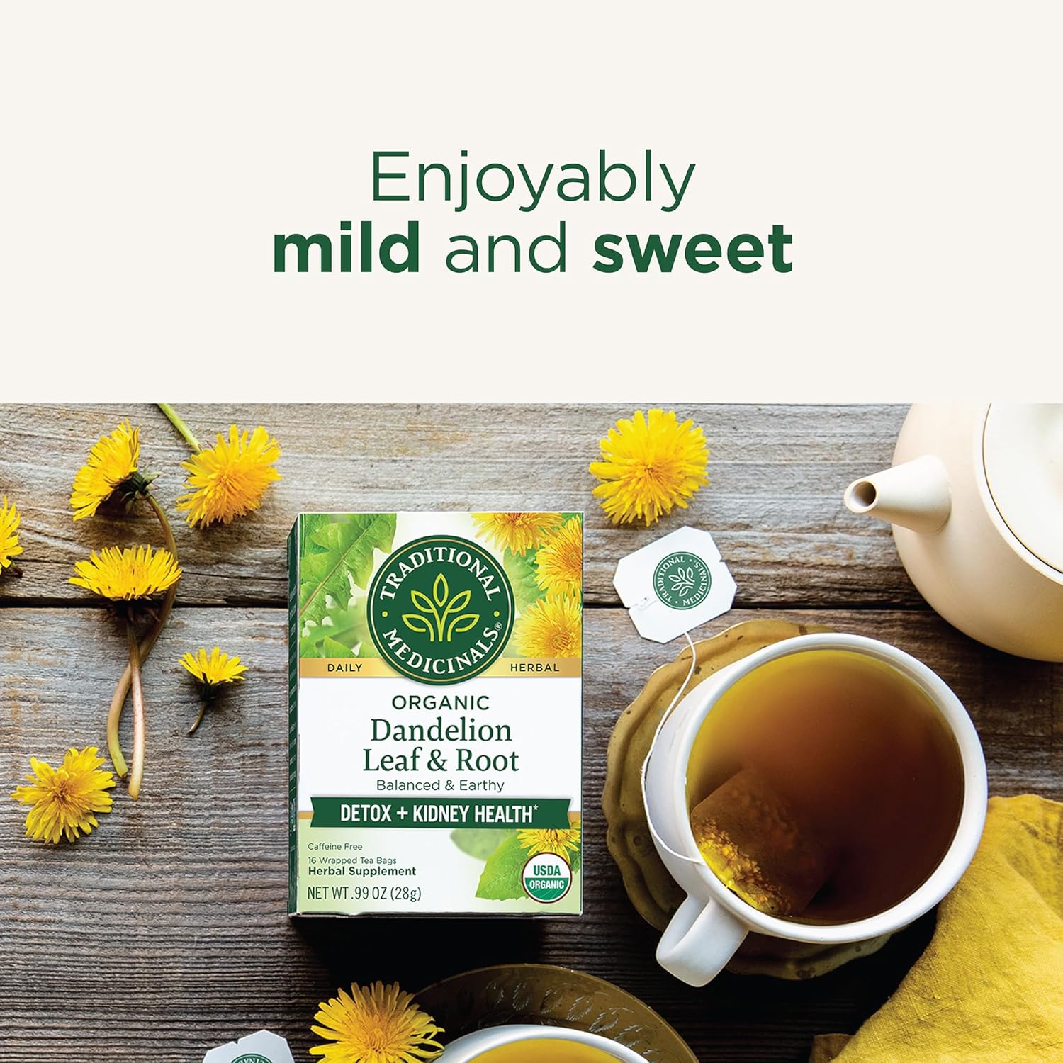 Traditional Medicinals Organic Dandelion Leaf & Root Herbal Tea (Pack of 1), Supports Kidney Function and Healthy Digestion, 16 Tea Bags Total - Nirvana Guru