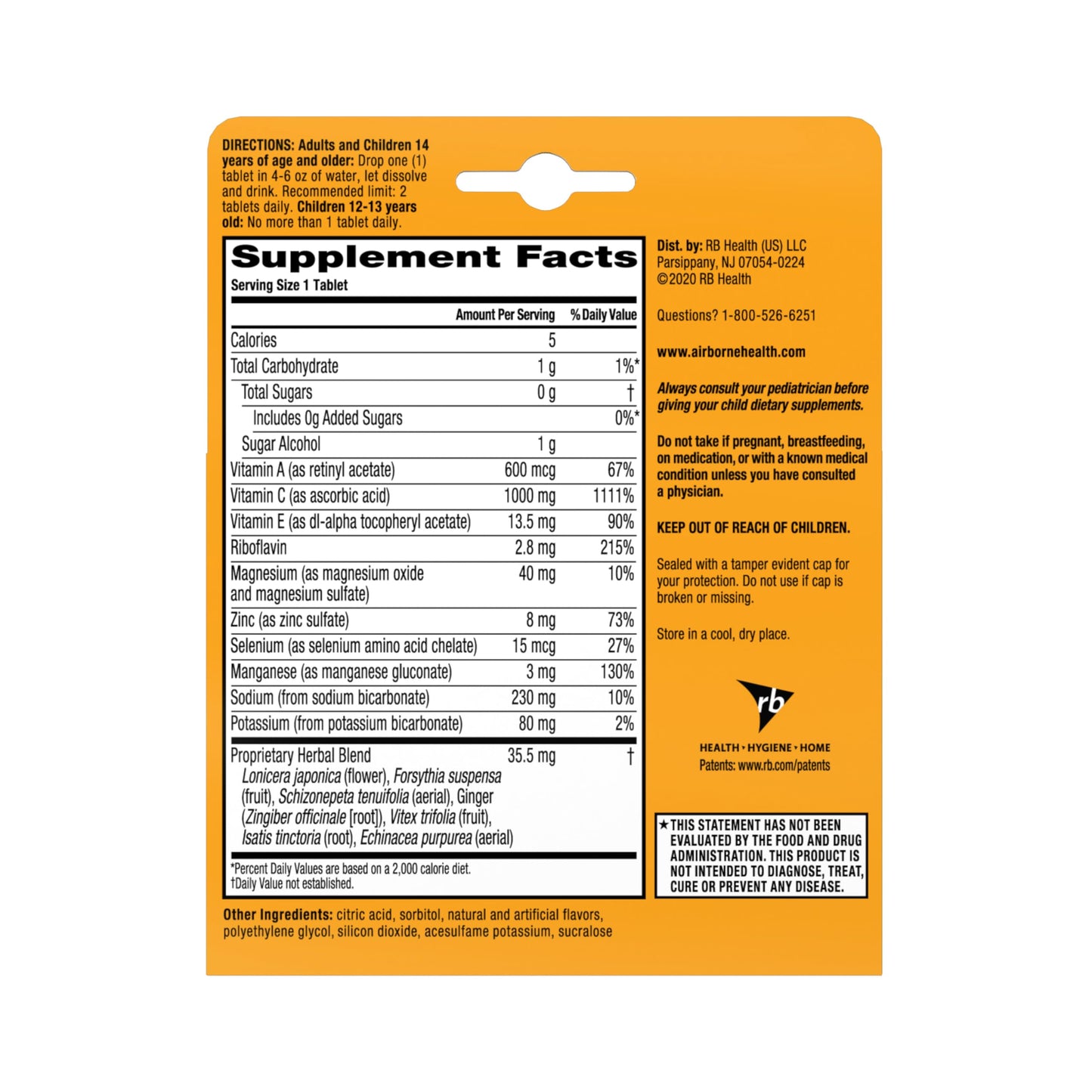 Airborne 1000mg Vitamin C With Zinc Effervescent Tablets, Immune Support Supplement With Powerful Antioxidants Vitamins A C & E - 20 Fizzy Drink Tablets, Zesty Orange Flavor Nirvana Guru