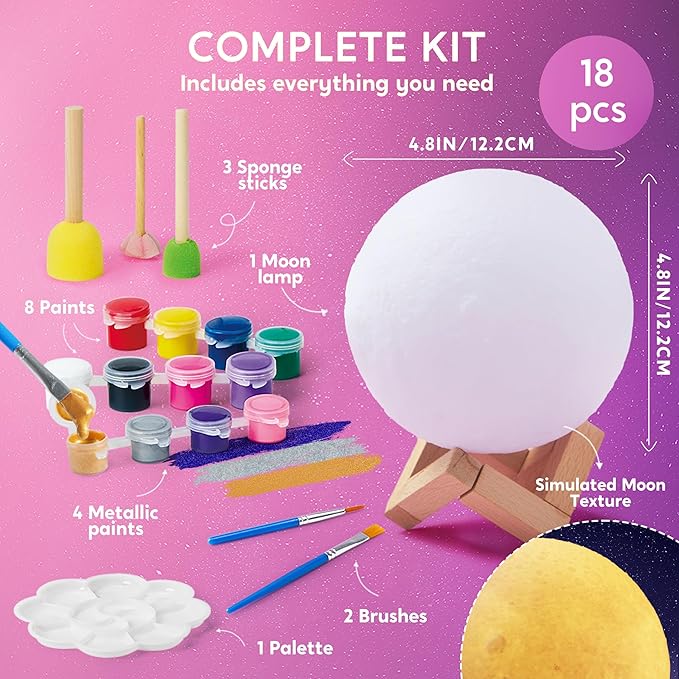 Klever Kits DIY 3D Moon Night Light, Paint Your Own Moon Lamp Kit Galaxy Lamp Arts and Crafts Kit, School Activities, Birthday Gifts for Kids Girls Boys nirvanaguru