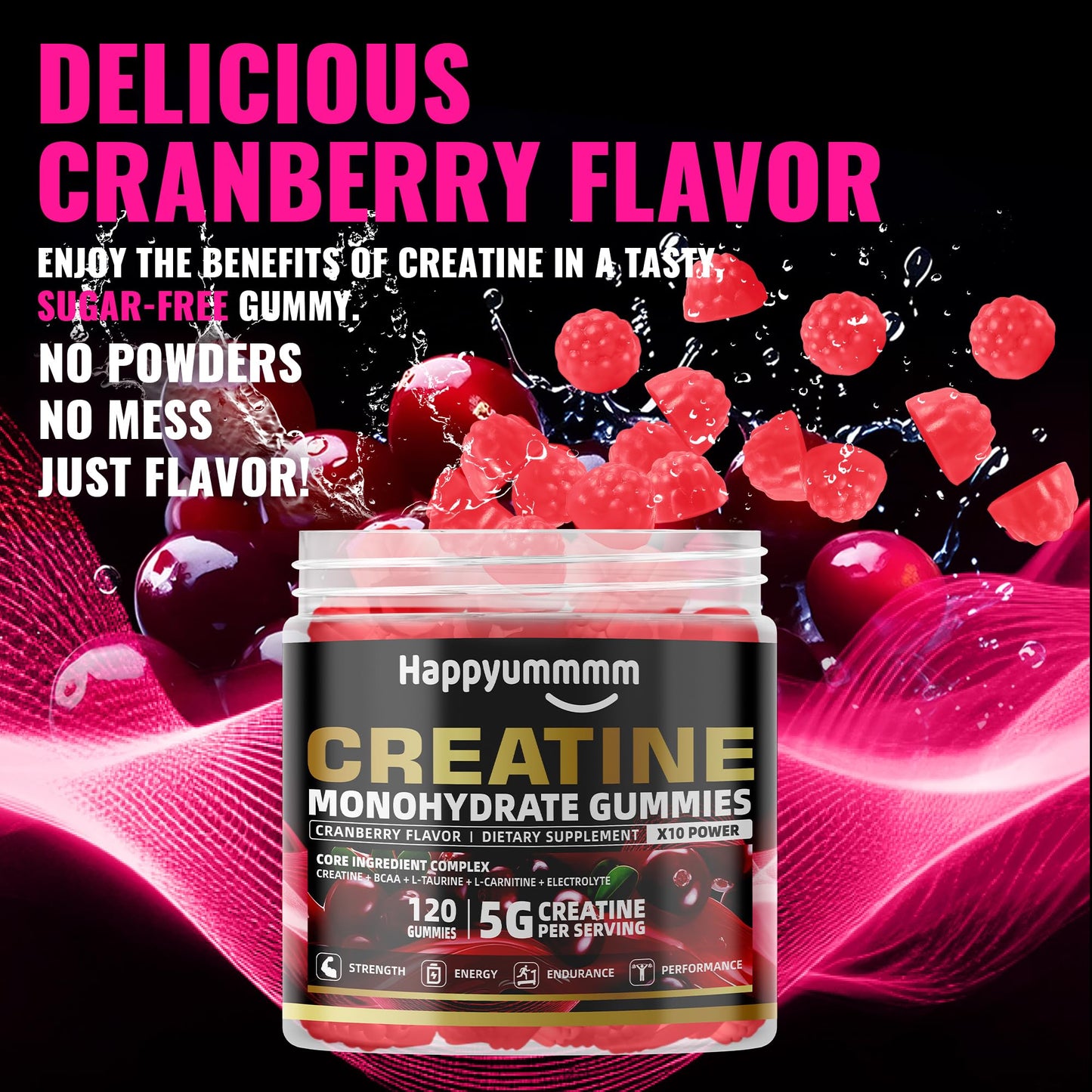 Creatine Monohydrate Gummies 5000mg for Men & Women, Chewables Creatine Monohydrate for Muscle Strength, Muscle Builder, Energy Boost, Pre-Workout Supplement(90 Count)-Strawberry.