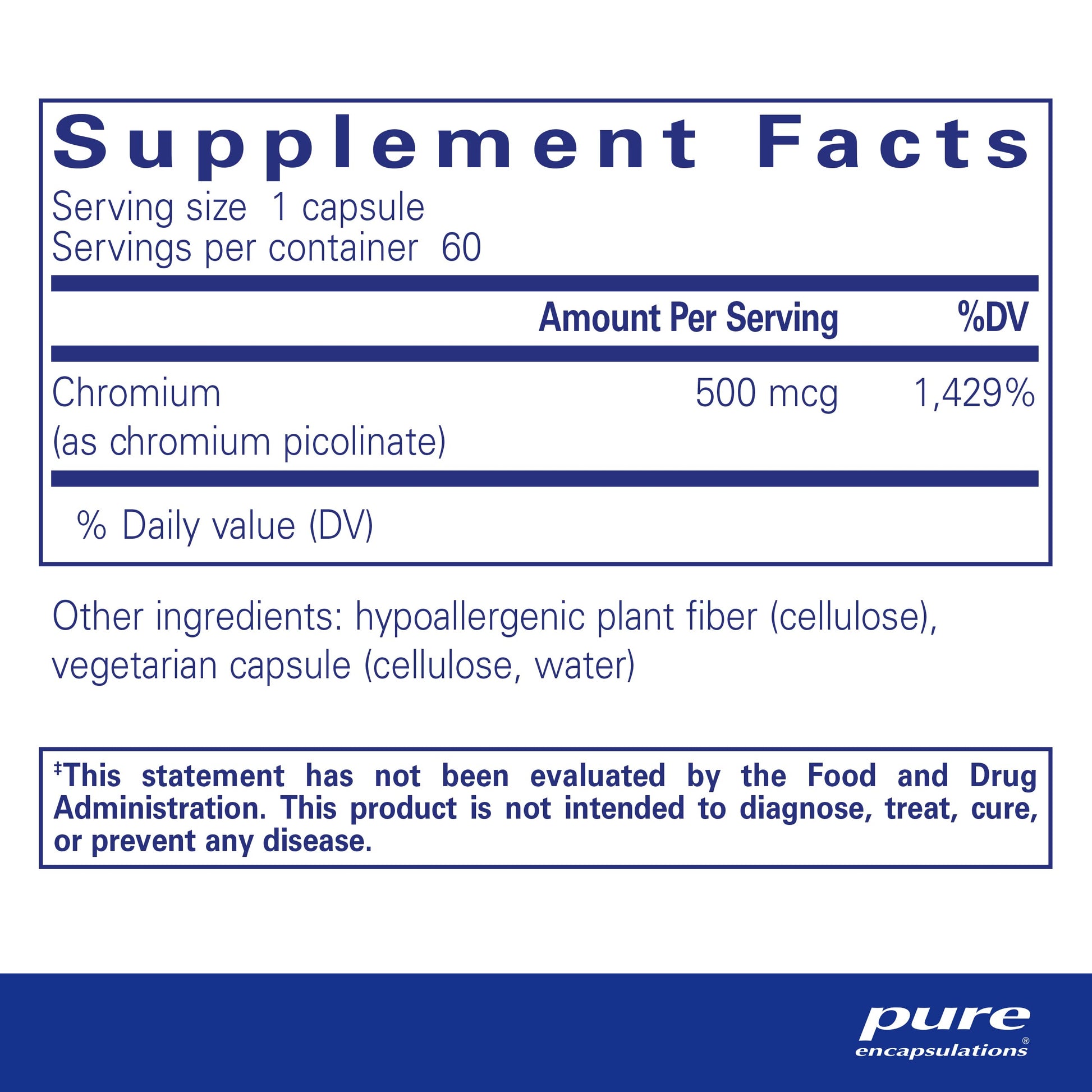 Pure Encapsulations Chromium (Picolinate) 500 mcg - for Lipid & Carbohydrate Metabolism* - Mineral Supplement - Superior Absorption Chromium Supplement - Vegan & Gluten Free - 60 Capsules Nirvana Guru