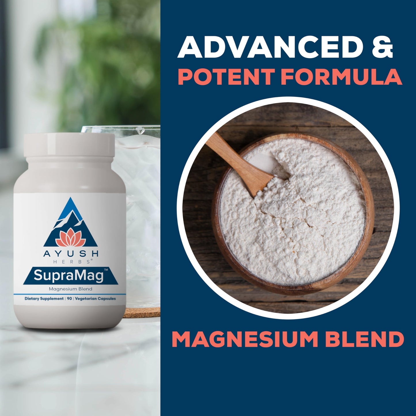 Ayush Herbs SupraMag - Magnesium Blend, 400mg Magnesium Complex Supplement with Chelated Magnesium Bisglycinate, Citrate, Ororate for Sleep, Energy, & Brain Health - 90 Vegetarian Capsules (1 Count) Nirvana Guru