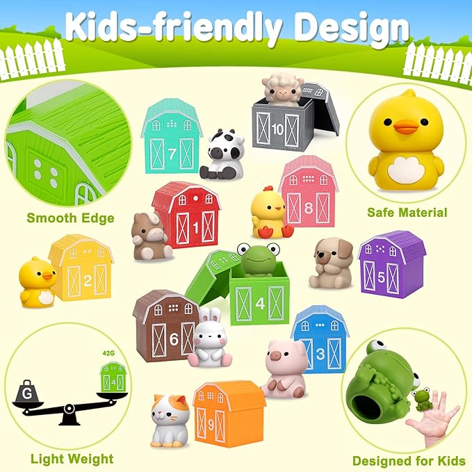 Learning Toys for 1,2,3 Year Old Toddlers, 20Pcs Farm Animals Toys Montessori Counting, Matching & Sorting Fine Motor Games, Christmas Birthday Easter Gift for Baby Boys Girls Age 12-18 Months nirvanaguru