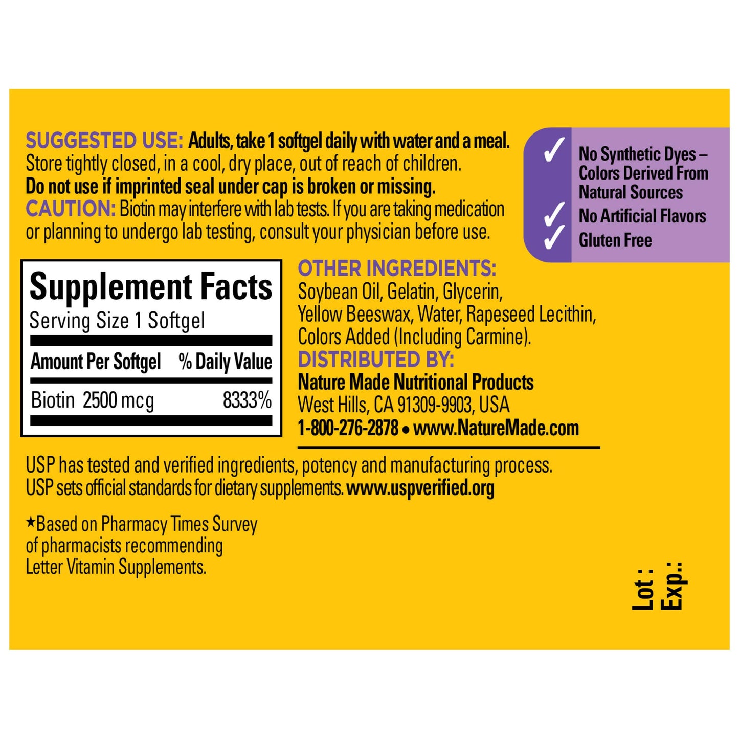 Nature Made Extra Strength Biotin 2500 mcg, Dietary Supplement For Healthy Hair, Skin & Nail Support, 150 Softgels, 150 Day Supply - Nirvana Guru