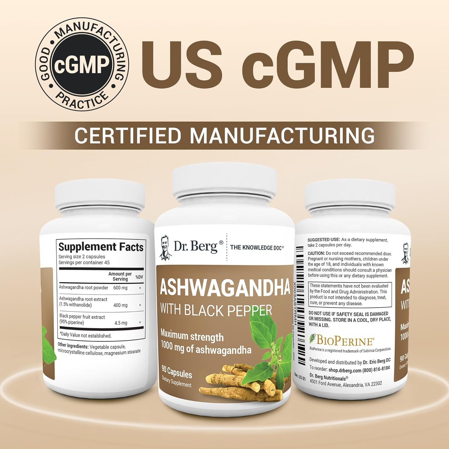 Dr. Berg Ashwagandha Capsules 1000mg - Includes Ashwagandha Root with Black Pepper from Bioperine - Ashwagandha Supplements 90 Capsules - Nirvana Guru