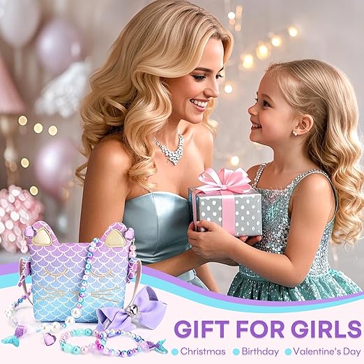 mibasies Purse for Little Girls Dress Up Jewelry Pretend Play Kids Accessories Mermaid Gifts nirvanaguru