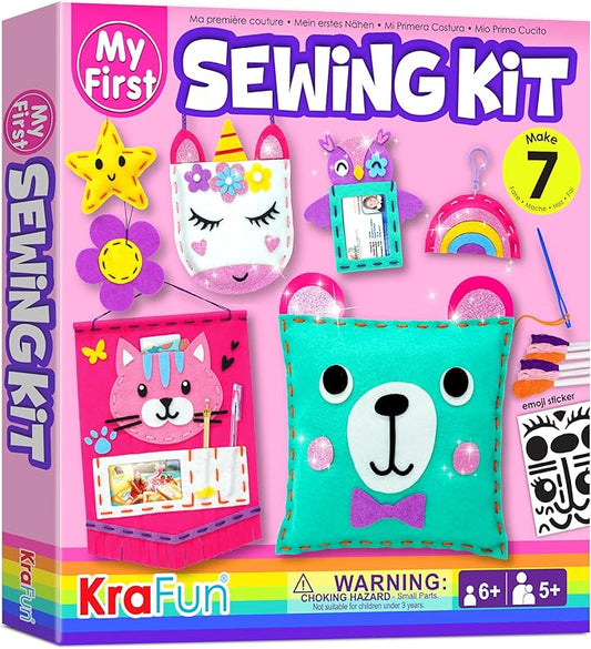 KRAFUN My First Sewing Kit for Beginner Kids Arts & Crafts, 7 Easy DIY Projects of Stuffed Animal Dolls and Plush Pillow Craft, Instructions & Felt, Gift for Girls, Boys, Learn to Sew, Embroidery Nirvana Guru