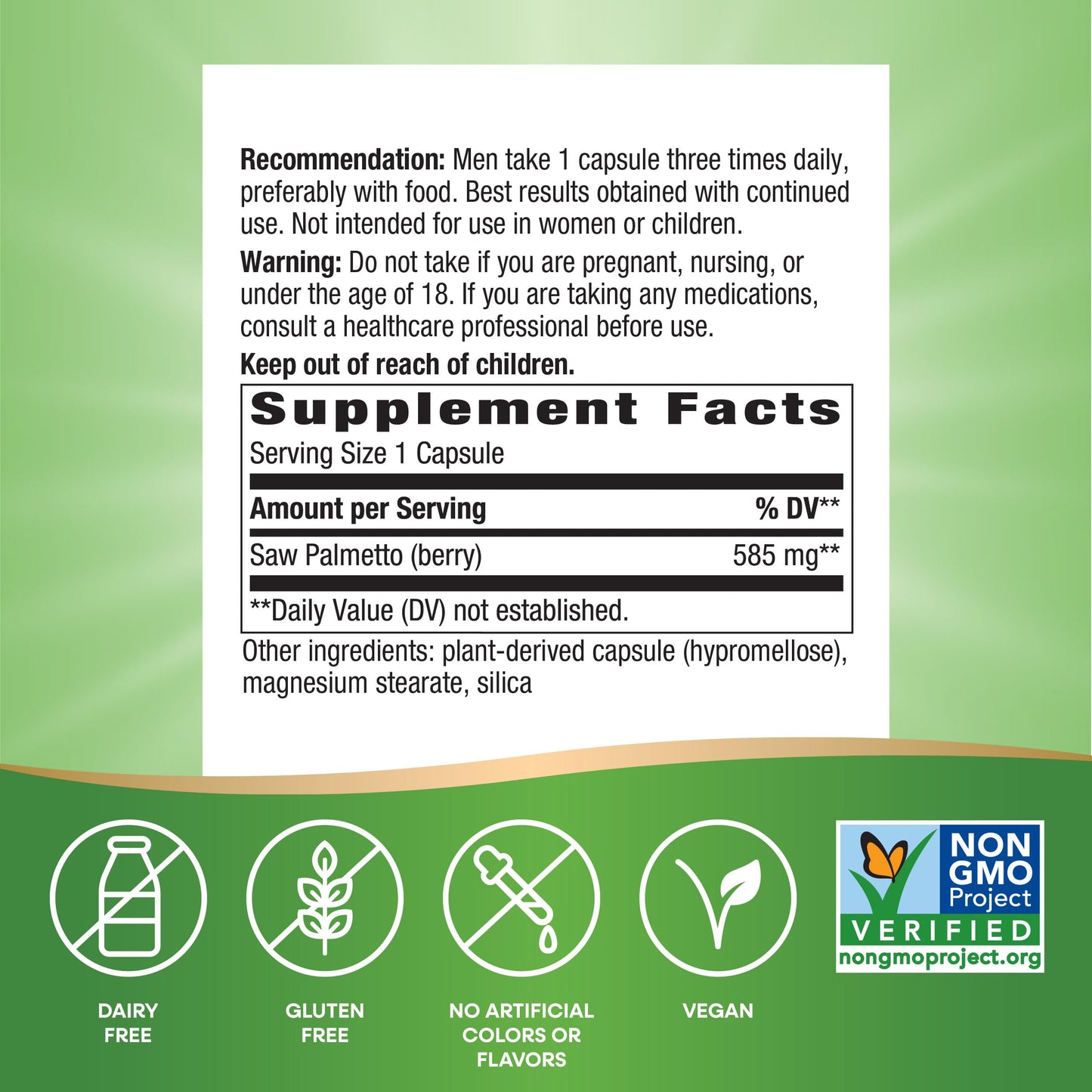 Nature's Way Saw Palmetto Berries, Traditional Prostate Support*, 585 mg per Serving, Non-GMO Project Verified, Vegan, 180 Capsules (Packaging May Vary) - Nirvana Guru