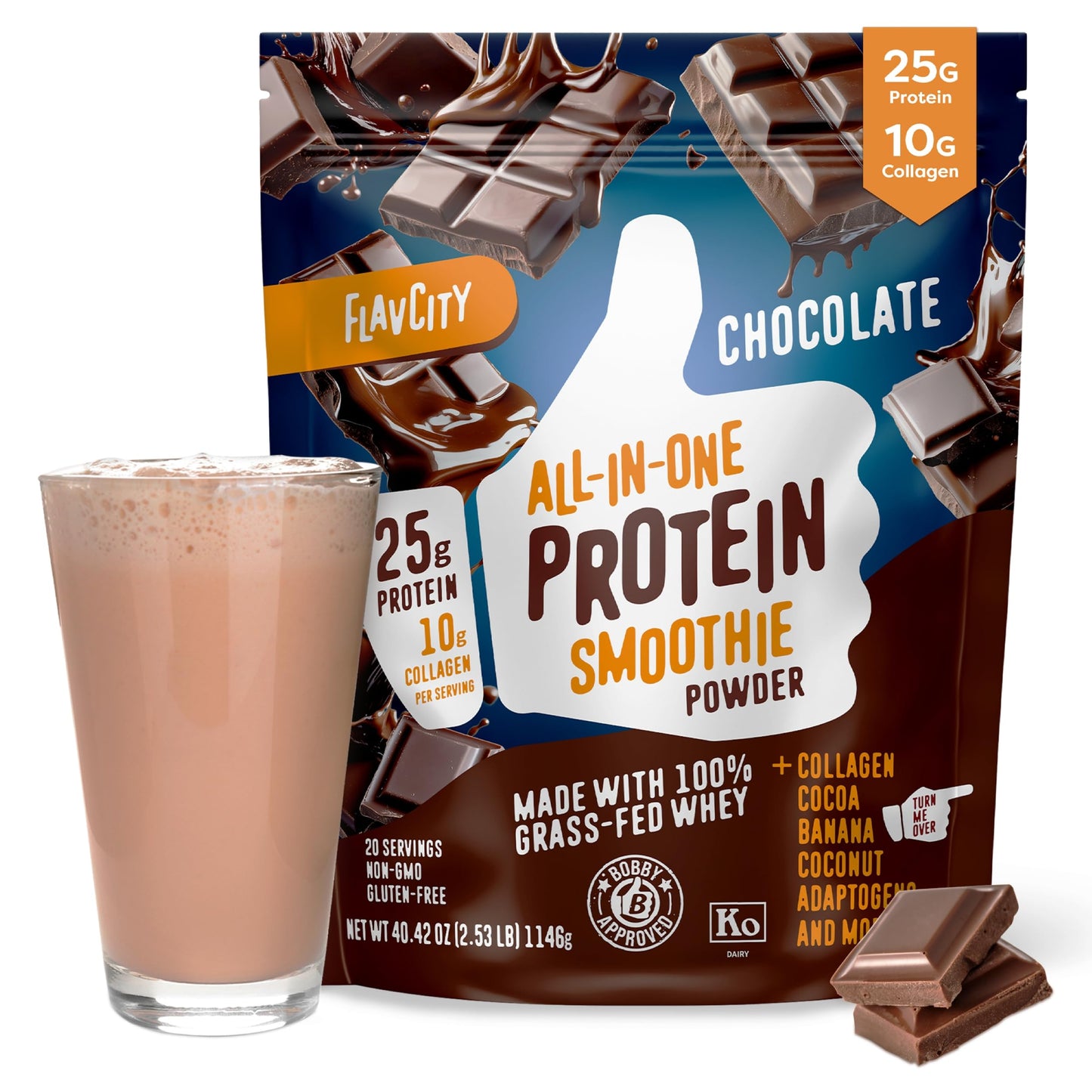 FlavCity Grass Fed Whey Protein Powder - Vanilla Smoothie - 25g Protein & 10g Collagen - Made with Real Vanilla Bean & Organic Coconut Milk - Gluten Free & No Added Sugars (20 Servings)