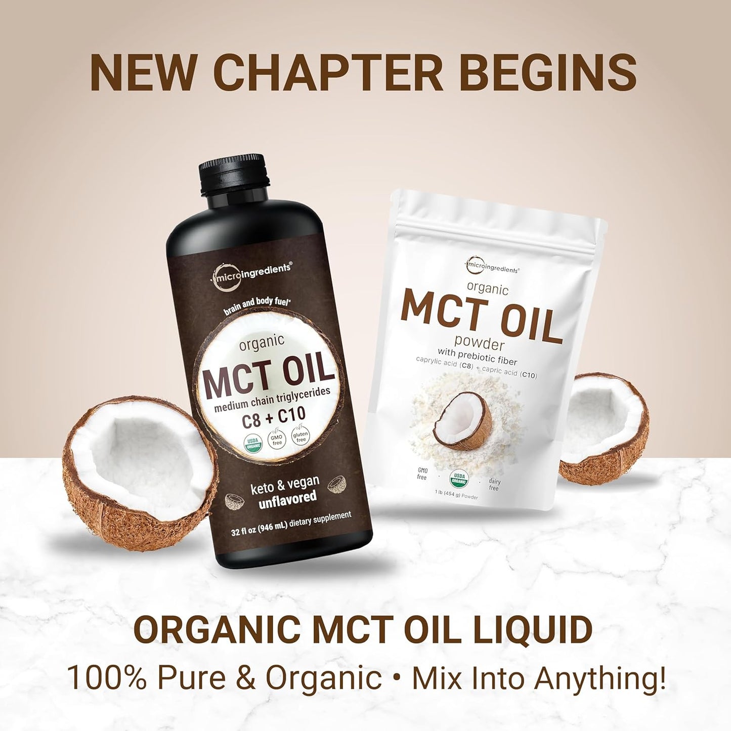 Organic MCT Oil Powder with Prebiotic Fiber,1 Pound(16 Ounce), Fast Fuel for Body and Brain, C8 MCT Oil for Coffee Creamer, No GMOs, Keto Diet, Vegan
