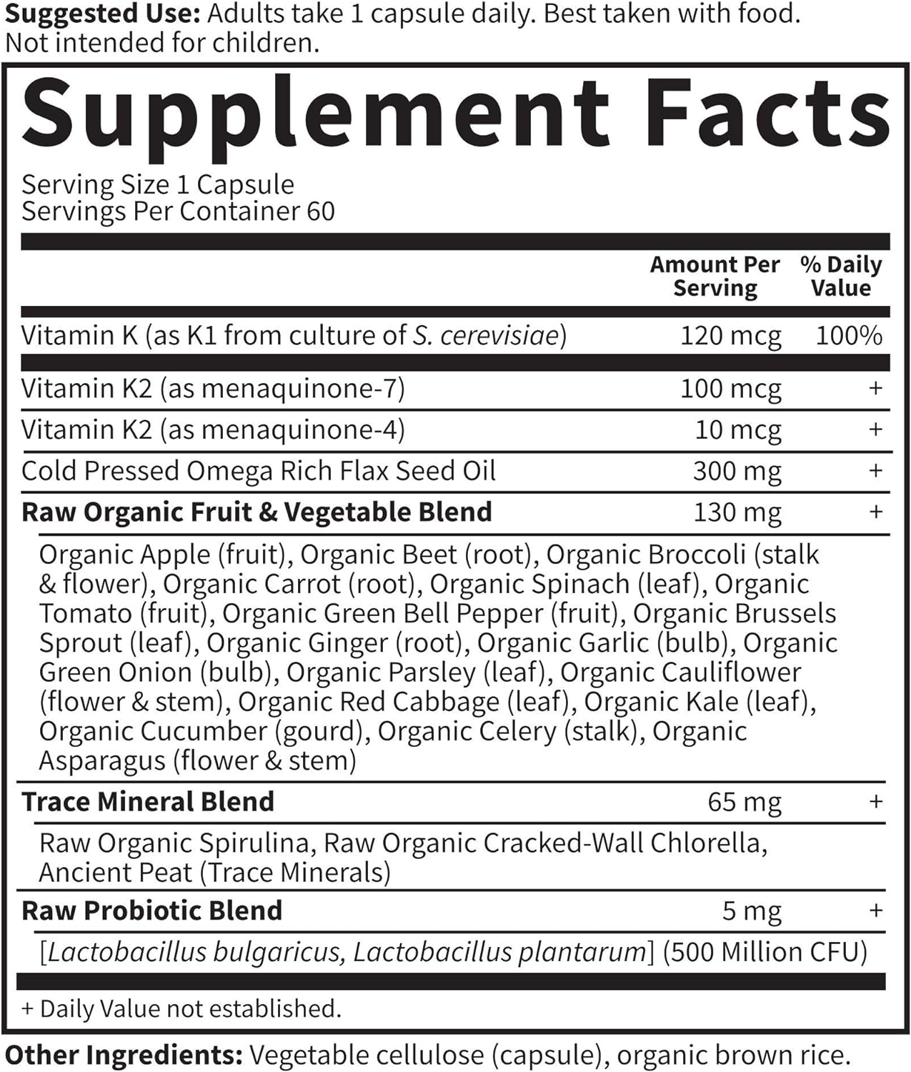 Garden of Life Vitamin K2 and K1, Vitamin Code Vegan K Complex Vitamin for Bone Strength and Heart Health, Vitamin K1 and K2, Omega Rich Flax Seed Oil, Trace Minerals, Probiotics, 60 Day Supply - Nirvana Guru