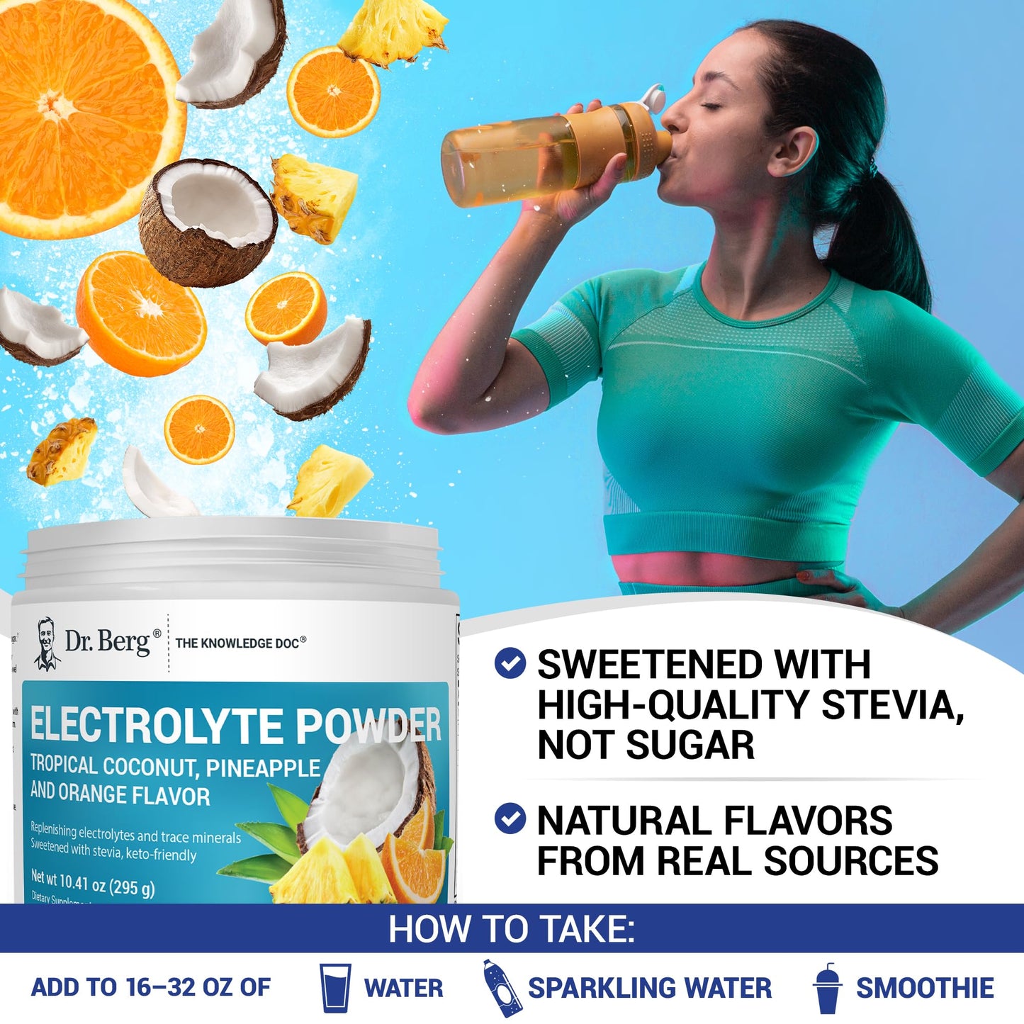 Dr. Berg Zero Sugar Hydration Keto Electrolyte Powder - Enhanced w/ 1000 mg of Potassium & Real Pink Himalayan Salt (NOT Table Salt) - Raspberry & Lemon Flavor Hydration Drink Supplement, 100 Servings Nirvana Guru