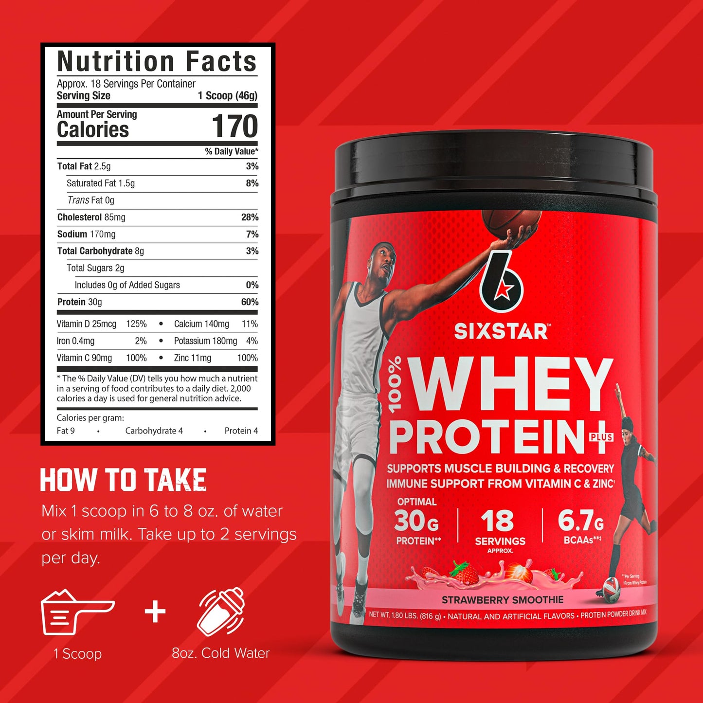 Six Star Whey Protein Powder Plus - Muscle Building & Recovery Formula with Whey Isolate Powder, BCAAs, 30g Protein, Immune Support - Post-Workout Supplement - Triple Chocolate, 1.8 lbs