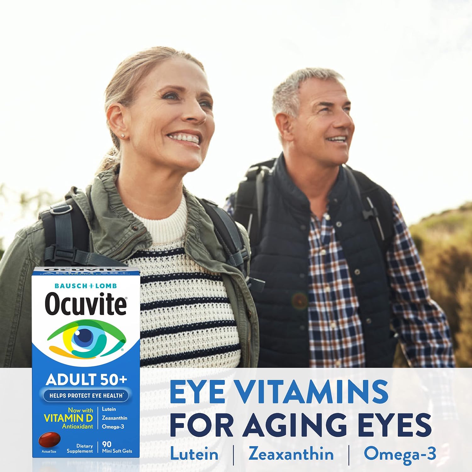 Ocuvite 50+ Eye Vitamin & Mineral Supplement, Multivitamin for Vision & Ocular Health with Omega-3, Zinc, Vitamins C & E, Lutein & Zeaxanthin, Zinc Supplements for Women and Men, 90 Softgels Nirvana Guru