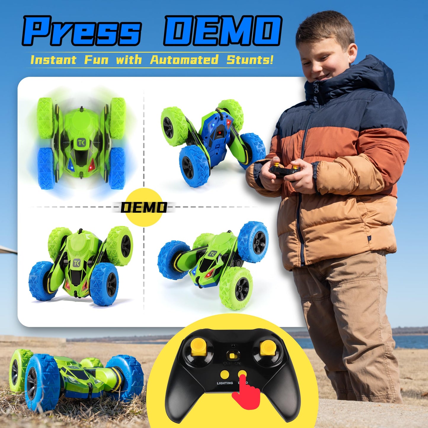 Threeking RC Stunt Cars Remote Control Car Double-Sided Driving 360-degree Flips Rotating Car Toy, Green Nirvana Guru