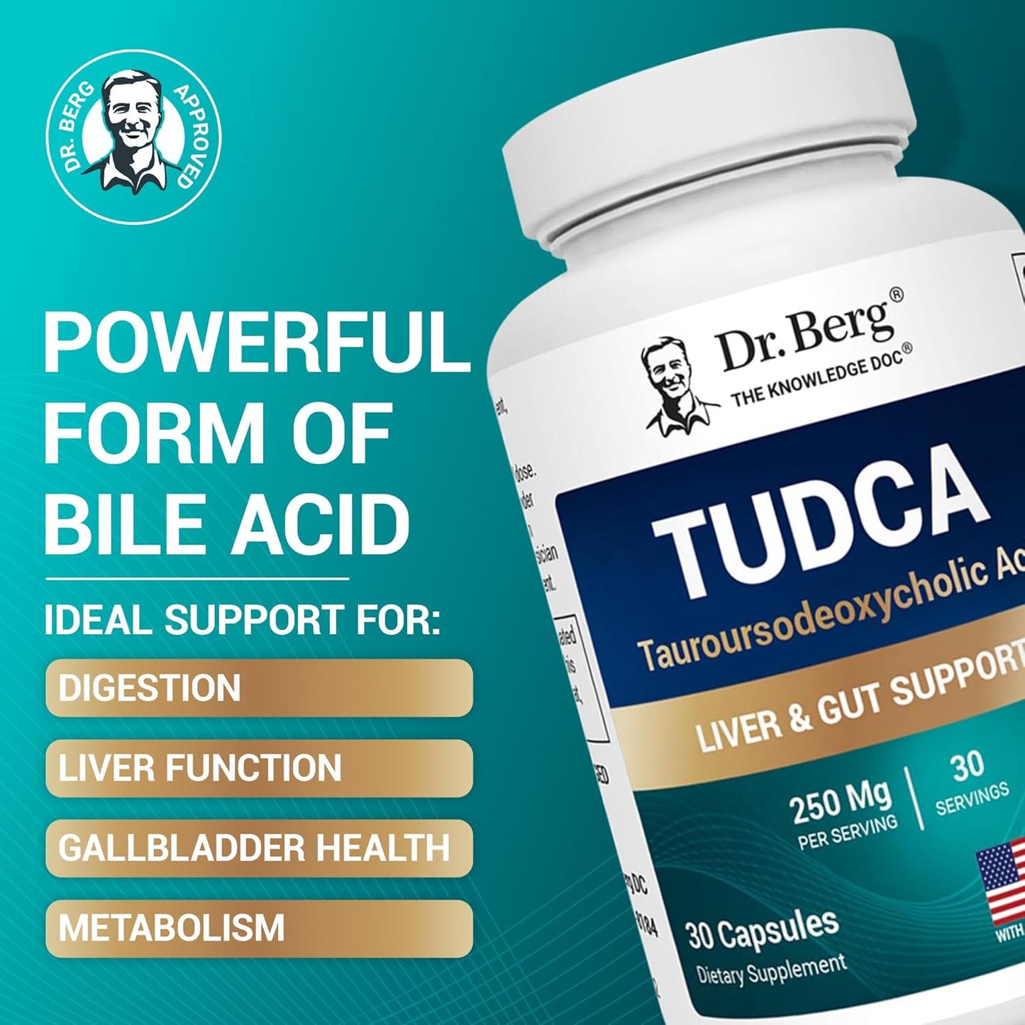 Dr. Berg TUDCA Supplement (Tauroursodeoxycholic Acid) - Powerful Formula for Liver Health, Bile Flow, Gallbladder Support, and Digestive Health* - 30 Capsules Nirvana Guru