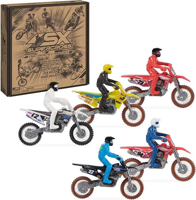 Supercross, Authentic 5-Pack of 1:24 Scale Die-Cast Motorcycles with Rider Figure, Toy Moto Bike for Kids and Collectors Ages 3 and up nirvanaguru