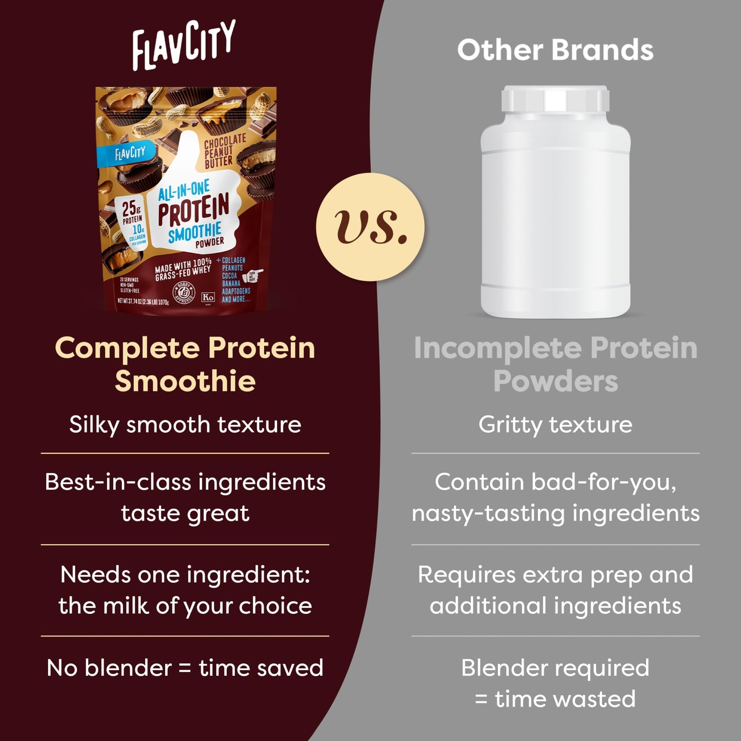 FlavCity Grass Fed Whey Protein Powder - Vanilla Smoothie - 25g Protein & 10g Collagen - Made with Real Vanilla Bean & Organic Coconut Milk - Gluten Free & No Added Sugars (20 Servings)