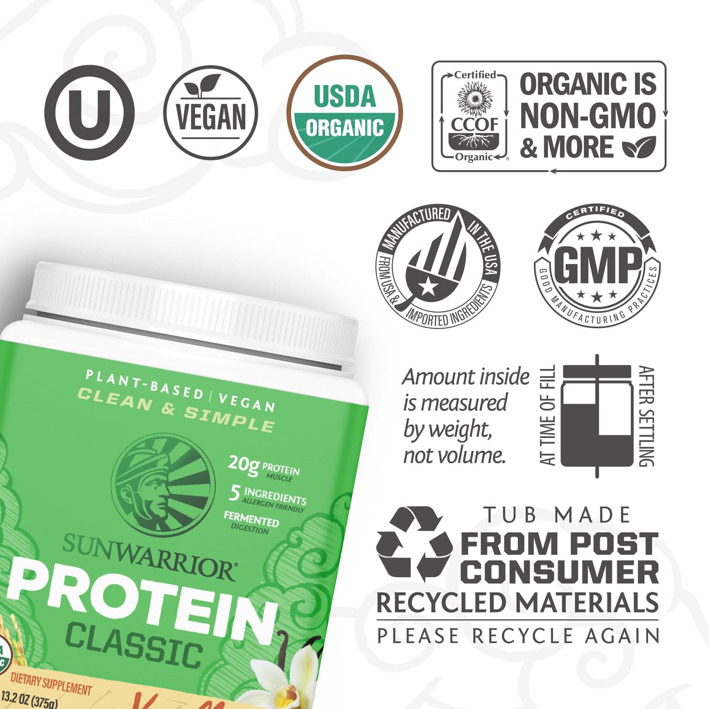 Brown Rice Protein Powder with Bcaa & Amino Acids Raw Rice Protein Shake Gluten Free Low Carb Dairy Free | Plant Based Classic Sprouted Brown Rice Protein Powder Natural 375g by Sunwarrior - Nirvana Guru