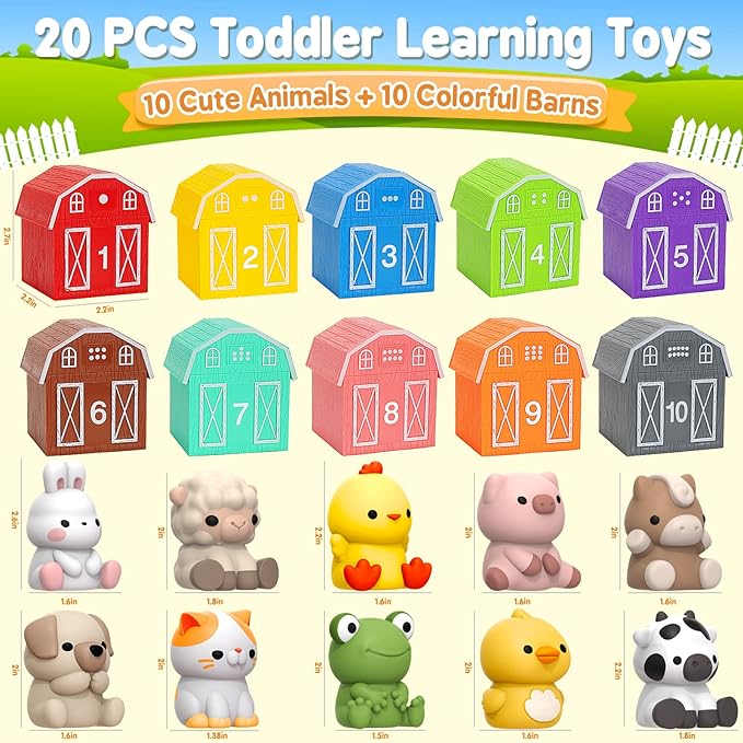 Learning Toys for 1,2,3 Year Old Toddlers, 20Pcs Farm Animals Toys Montessori Counting, Matching & Sorting Fine Motor Games, Christmas Birthday Easter Gift for Baby Boys Girls Age 12-18 Months nirvanaguru