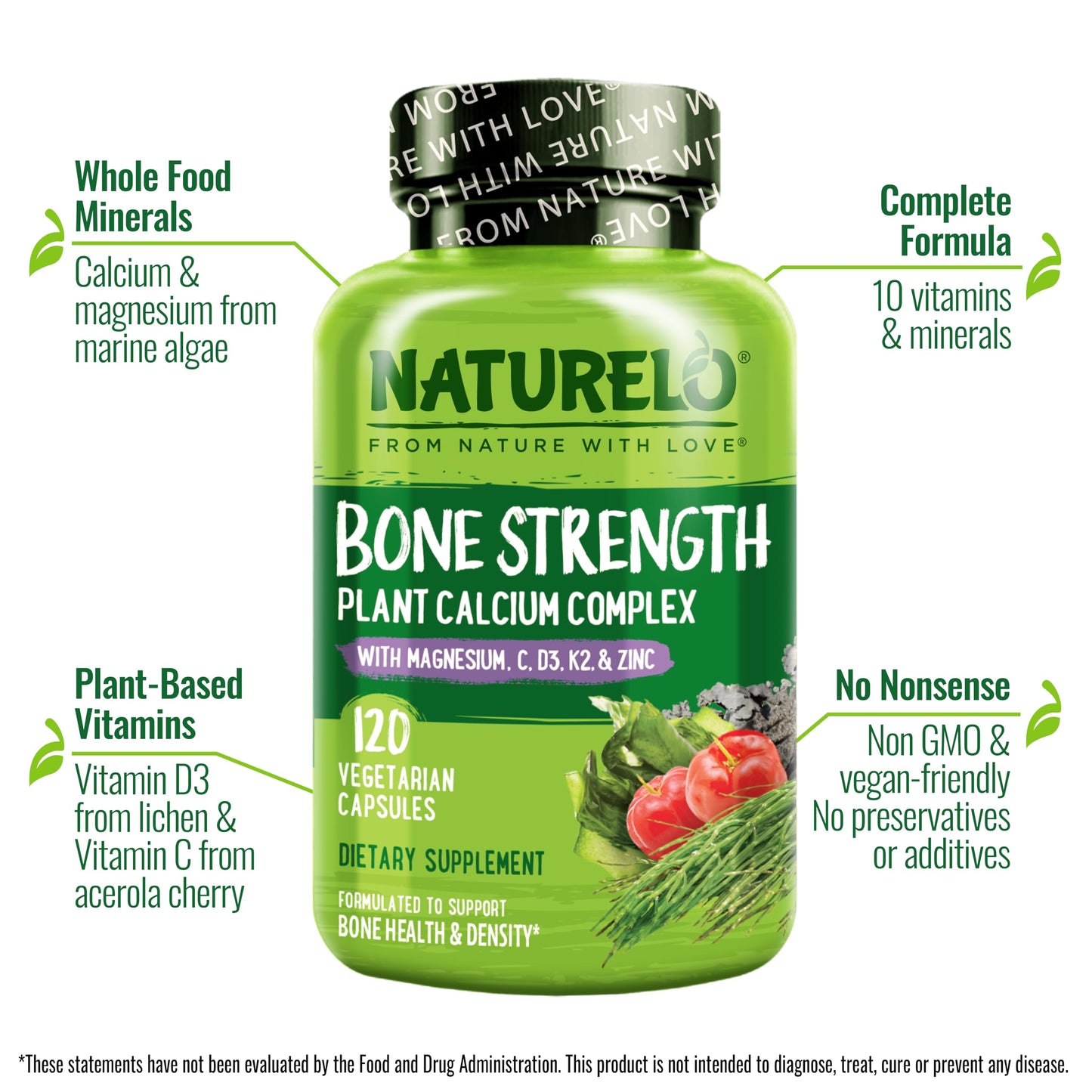 NATURELO Calcium Supplement - with Vitamin C, Vitamin D3, K2, and Calcium Magnesium Zinc for Bone Strength with Calcium 600mg - Plant-Based, 120 Vegetarian Capsules, Non-GMO, Soy & Gluten-Free Nirvana Guru