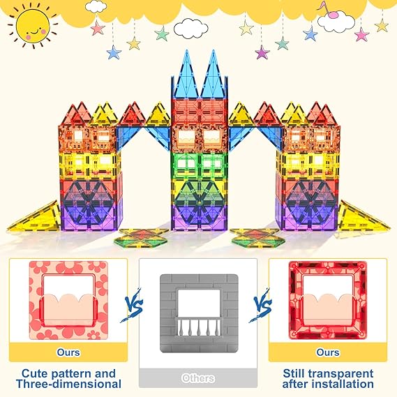 60 PCS Magnetic Building Tiles Kids Toys STEM Magnetic Blocks Sensory Toys Kids Games Magnet Building Toy for Boys and Girls Aged 3+, Kid Brain Development Preschool Kindergarten Toddler Toy nirvanaguru