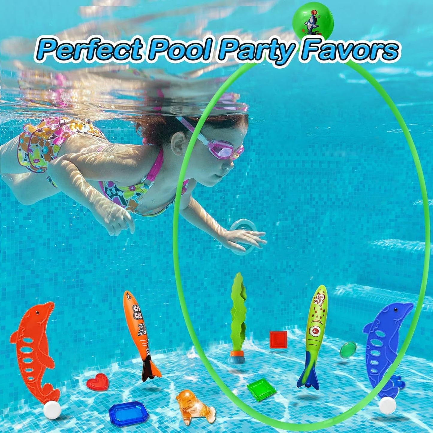 Jasonwell Pool Toys Diving Rings - 28PCS Swim Thru Rings Pool Game Diving Toys with Dive Ring Underwater Treasures Torpedo Bandits Fish Toy Fun Water Swimming Toy for Boys Girls Kids Teens Adults Nirvana Guru