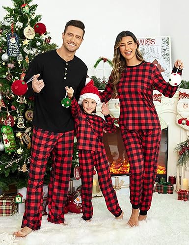 Ekouaer Family Christmas Pajamas Matching Sets Womens Mens Pjs Long Sleeve Sleepwear Holiday Lounge Sets nirvanaguru