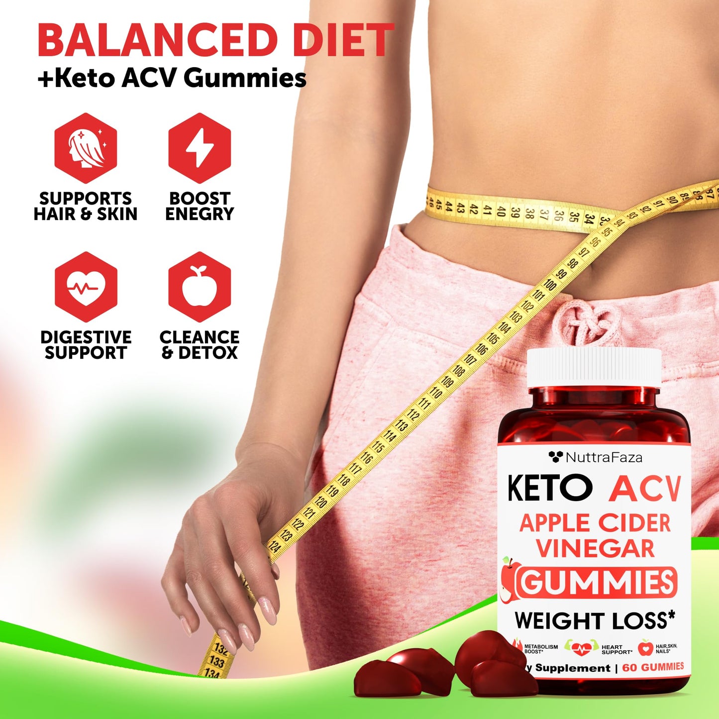 Keto ACV Gummies Advanced Weight Loss - ACV Keto Gummies for Weight Loss for Women and Men - Keto Gummies Supplement - Detox & Cleanse, Digestion - Apple Cider Vinegar - Apple Flavor