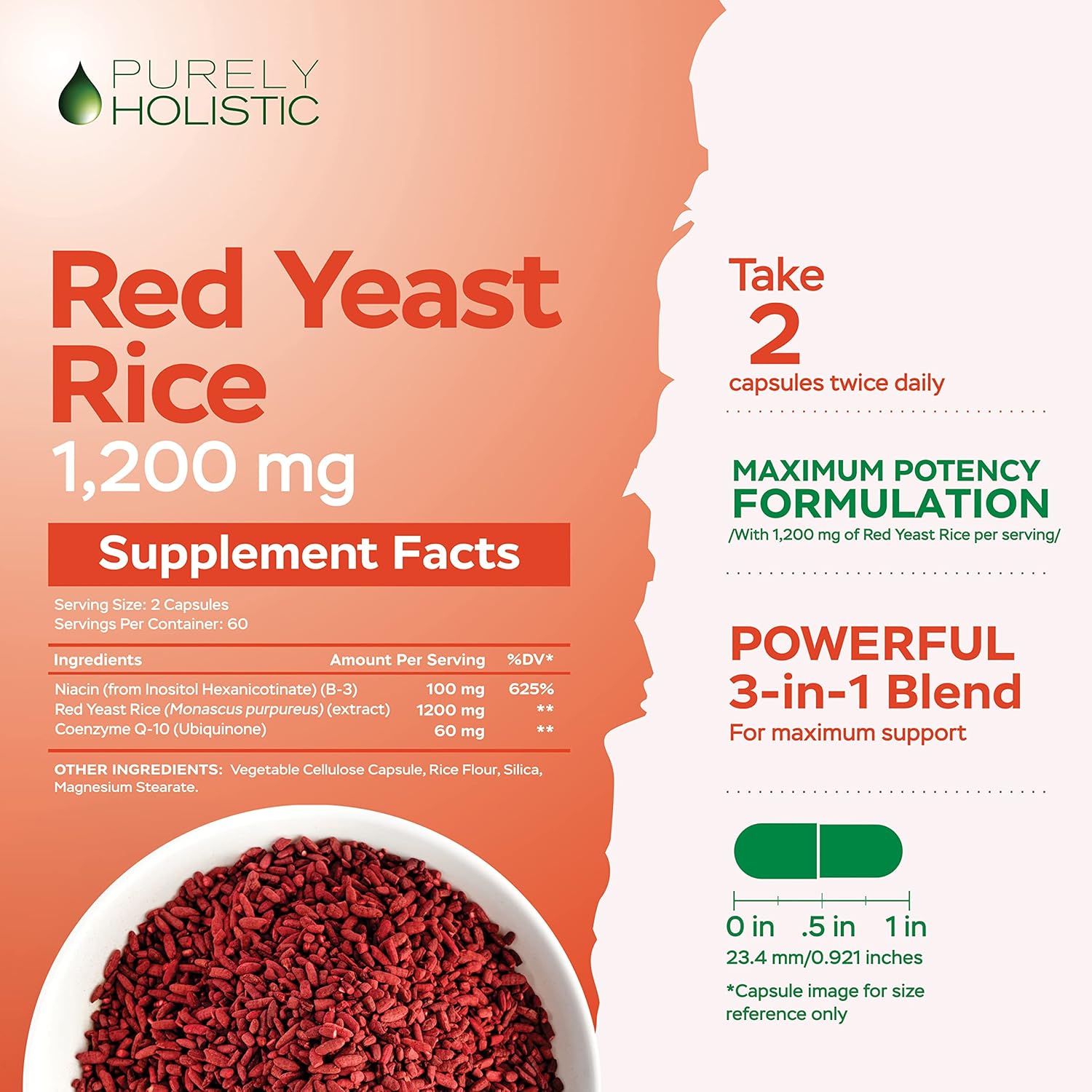 Red Yeast Rice 1200mg with CoQ10 Supplement & Flush Free Niacin 120 Extra Strength Vegetarian Capsules – Advanced Healthy Heart Formula - Non-Irradiated, Citrinin Free - Nirvana Guru