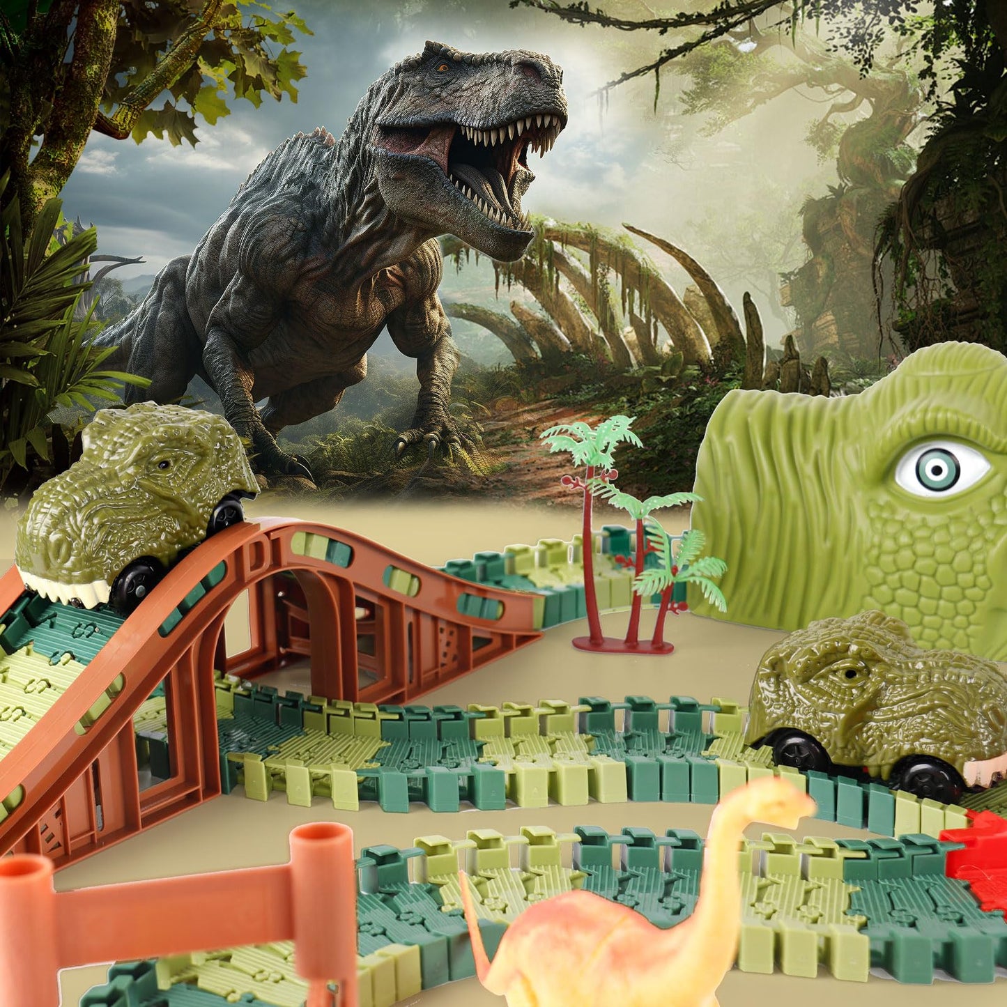GIAT Dinosaur Track Toys - Best Birthday Gifts for 3 4 5 6 7 Year Old Boys Girls, Dinosaur Race Car Track with Light & Sound, Create A Dinosaur World Road Race Nirvana Guru