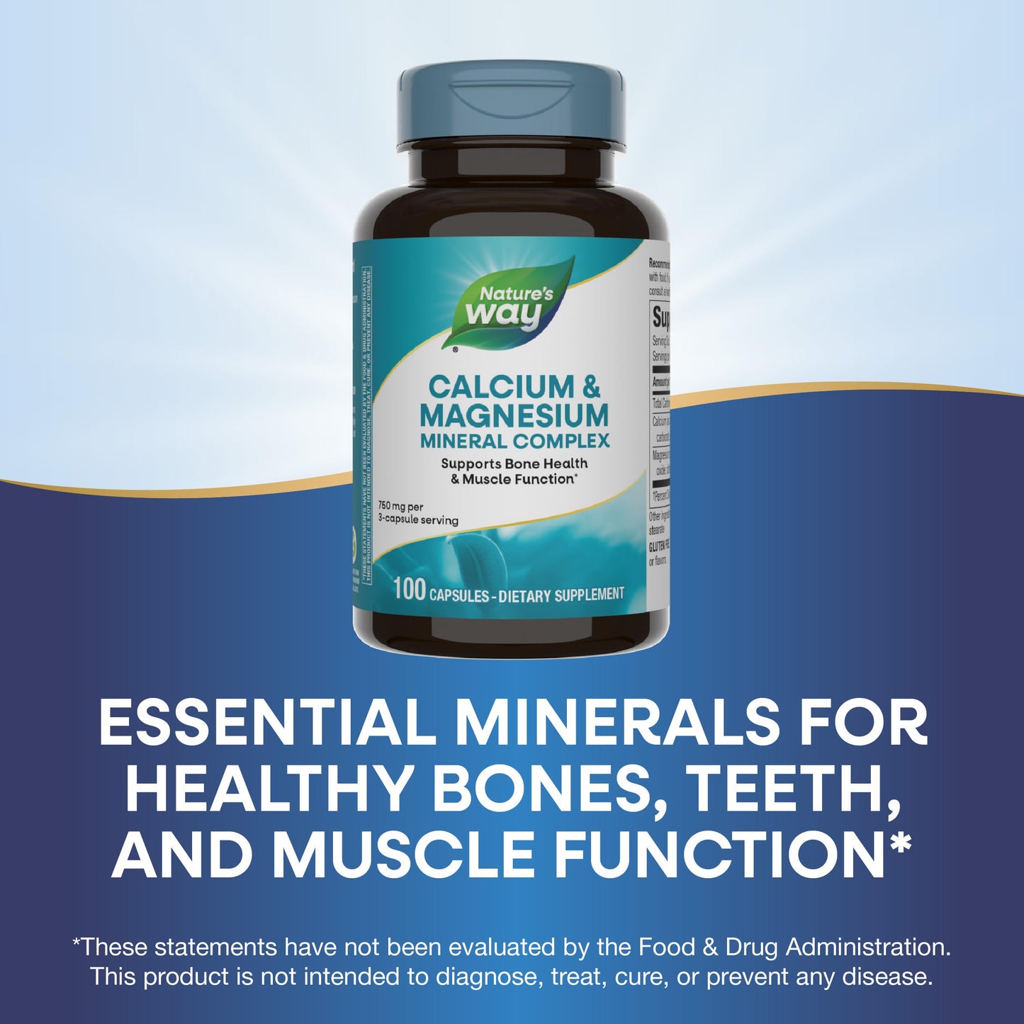 Nature's Way Calcium & Magnesium Mineral Complex, Supports Bone Health & Muscle Function,* 750 mg per 3-Capsule Serving, 250 Capsules (Packaging May Vary) - Nirvana Guru