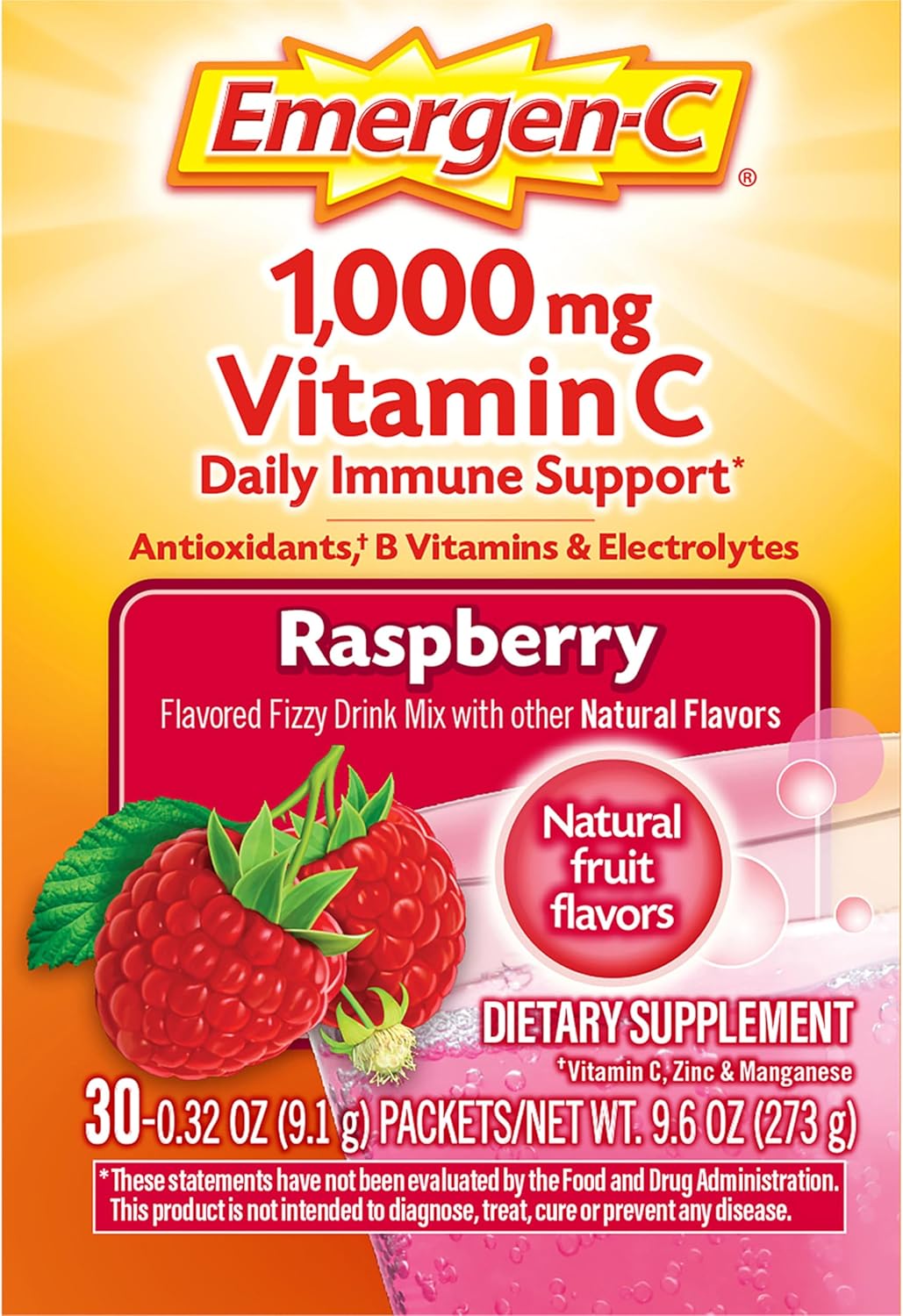 Emergen-C 1000mg Vitamin C Powder for Daily Immune Support Caffeine Free Vitamin C Supplements with Zinc and Manganese, B Vitamins and Electrolytes, Super Orange Flavor - 30 Count Nirvana Guru