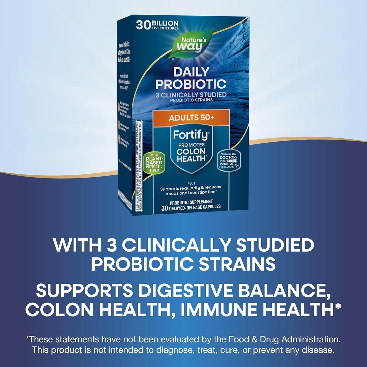 Nature's Way Fortify 50+ Daily Probiotic for Men and Women, 30 Billion Live Cultures, Colon, Digestive, and Immune Health Support* Supplement, 30 Capsules - Nirvana Guru