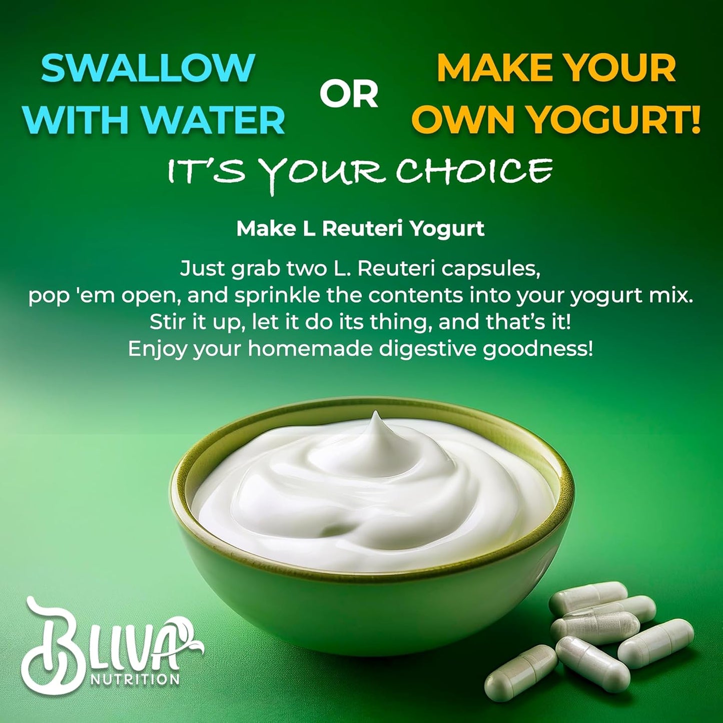 BLIVA Lactobacillus Reuteri Capsules – L Reuteri - 50 Billion CFU per Serving - Highest CFU Count L Reuteri Supplement - 90 Capsules - Nirvana Guru