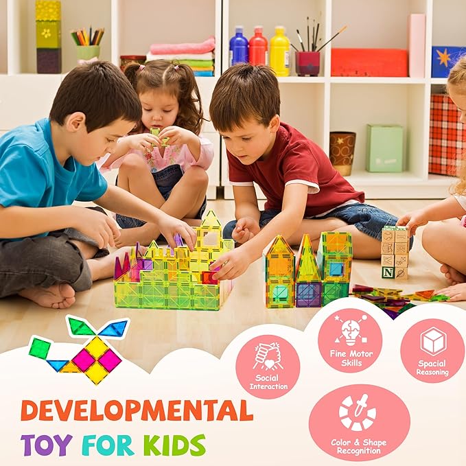 cossy 120Pcs Magnetic Tiles Magnetic 3D Building Blocks Set Educational Construction Toys for 3+ Year Kids with Stronger Magnets, Educational Toys, Recreational, Conventional Nirvana Guru