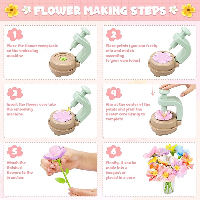 Fabric Flower Bouquets Toys, DIY Craft Kits Toys for Kids - Flowers Market Toy, Build Your Flower Bouquet, Arts & Crafts for 4 5 6 7 8 Year Toddler Girl, Educational Activity Preschool B-Day Gifts Nirvana Guru