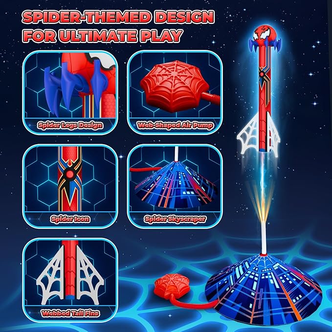 Spider Rocket Launcher for Kids, 4 Spider Rockets with Web Air Pump, Stomping Launch up Toys, Outdoor Outside Spider Toys Gifts for 3 4 5 6 7 8 9 10 Year Old Boys Girls Age 3-4 4-6 6-8 Birthday Gift nirvanaguru