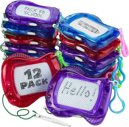 Bedwina Mini Magnetic Drawing Board for Kids - (Pack of 12) Backpack Keychain Clip Drawing Boards, Erasable Doodle Sketch Writing Pad Boys & Girls, Birthday Kids Party Favors nirvanaguru
