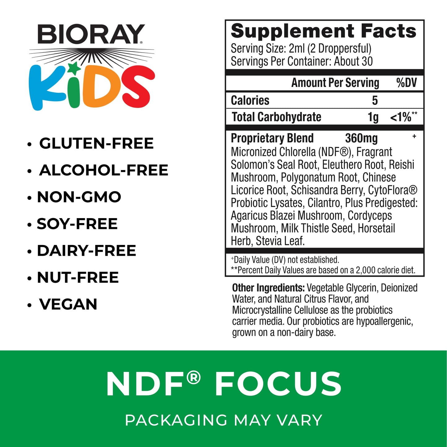 BIORAY Kids NDF Focus, Citrus - 2 fl oz - Supports Cognitive Function, Enhances Clarity & Promotes Steady Energy Levels - Non-GMO, Vegetarian, Gluten Free - 1-2 Month Supply Nirvana Guru