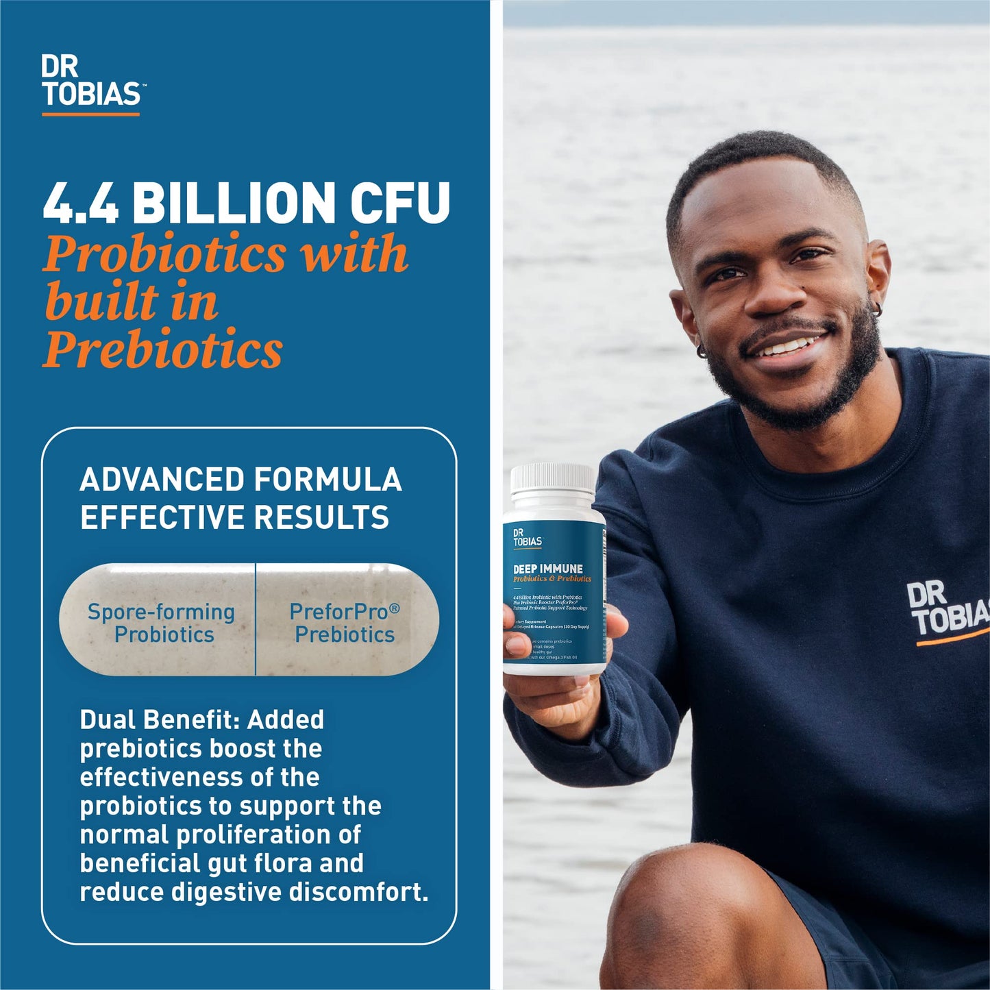 Dr. Tobias Deep Immune Probiotics & Prebiotics, Dual Action Digestion & Immune Support with PreforPro Prebiotics & Delayed Release Spore Forming Probiotics for Women & Men, 60 Capsules, 30 Servings - Nirvana Guru