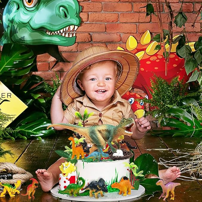 Dinosaur Themed Cake Toppers With Eggs Leaves Trees For Birthday Party , Wild Animals ,Kids Party Cake Decorations (Dinosaur-E), 26 PCS nirvanaguru