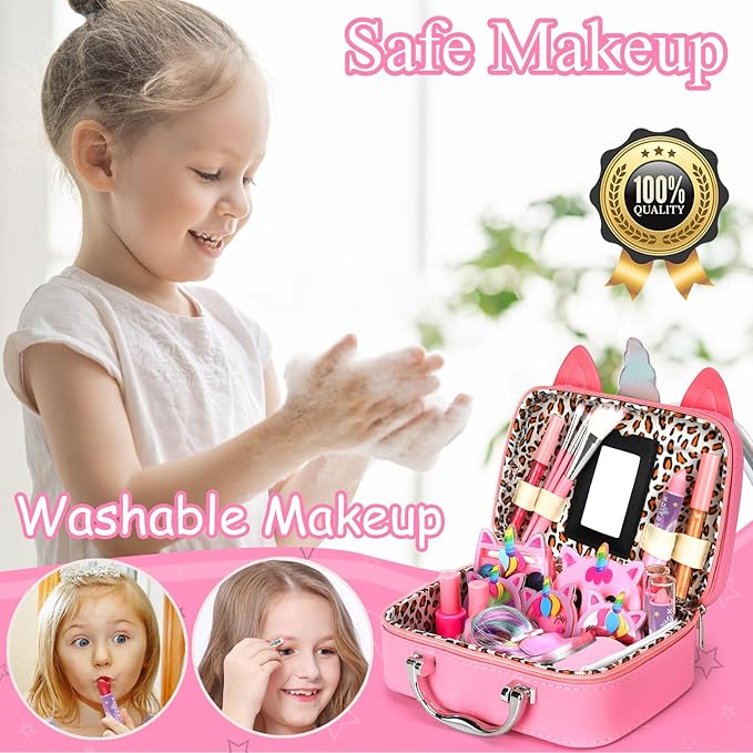 Heaning Kids Washable Makeup Girl Toys - Real Makeup Kit Kid Make up Set for Toddlers Children Princess Dress Up Christmas Birthday Gifts Toys for 3 4 5 6 7 8 9 10 11 12 Year Old Girls nirvanaguru