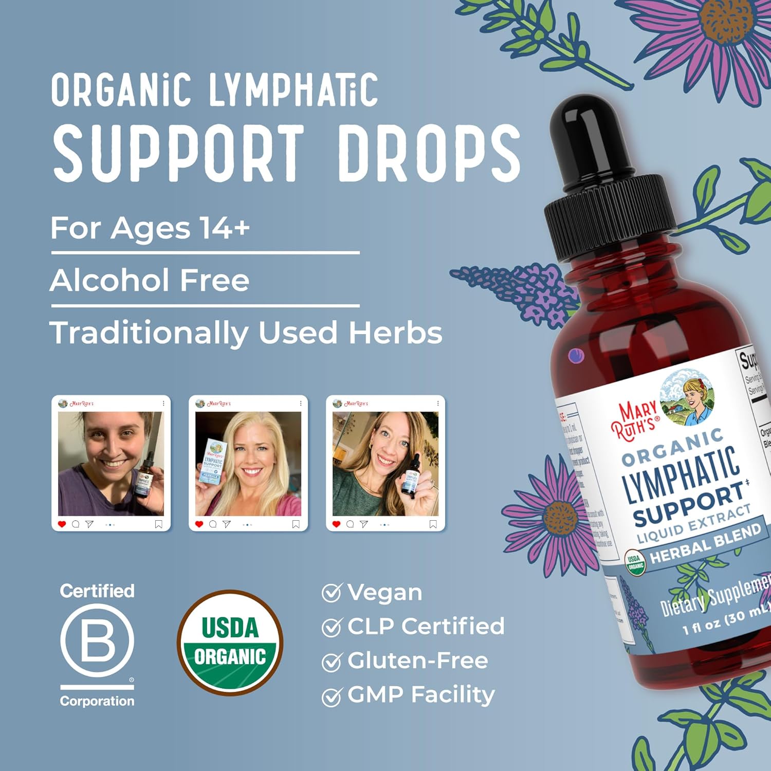 Lymphatic Support Drops by MaryRuth's | USDA Organic Lymphatic Cleanse Immune Support Supplement| Lymphatic Support with Echinacea & Elderberry | Blue Vervain | Vegan | Non-GMO | 30 Servings - Nirvana Guru