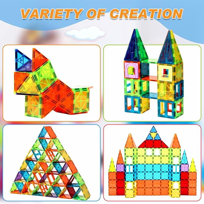 Magnetic Tiles,104PCS Magnetic Building Tiles for Kids, Educational Magnetic Stacking Blocks, Magnets Construction Toys, Christmas Toy Gift for Toddlers,Kids Boys and Girls 3 4 5 6 7 8 9+Year Nirvana Guru