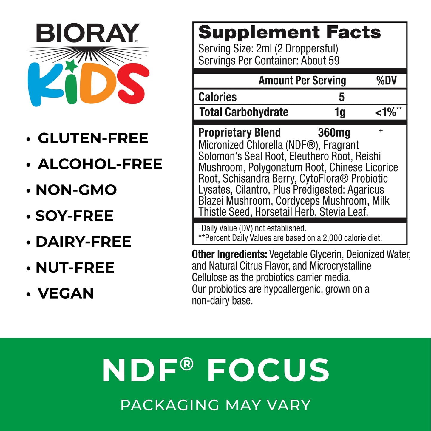BIORAY Kids NDF Focus, Citrus - 2 fl oz - Supports Cognitive Function, Enhances Clarity & Promotes Steady Energy Levels - Non-GMO, Vegetarian, Gluten Free - 1-2 Month Supply Nirvana Guru
