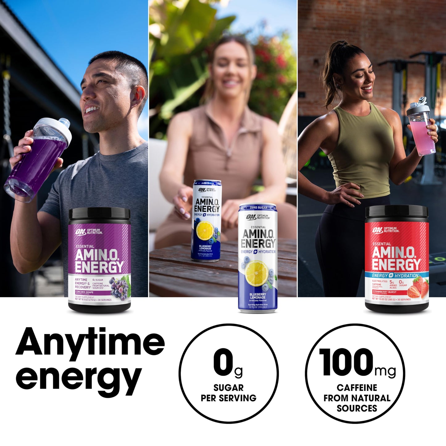 Optimum Nutrition Amino Energy - Pre Workout with Green Tea, BCAA, Amino Acids, Keto Friendly, Green Coffee Extract, Energy Powder - Concord Grape, 65 Servings (Packaging May Vary)