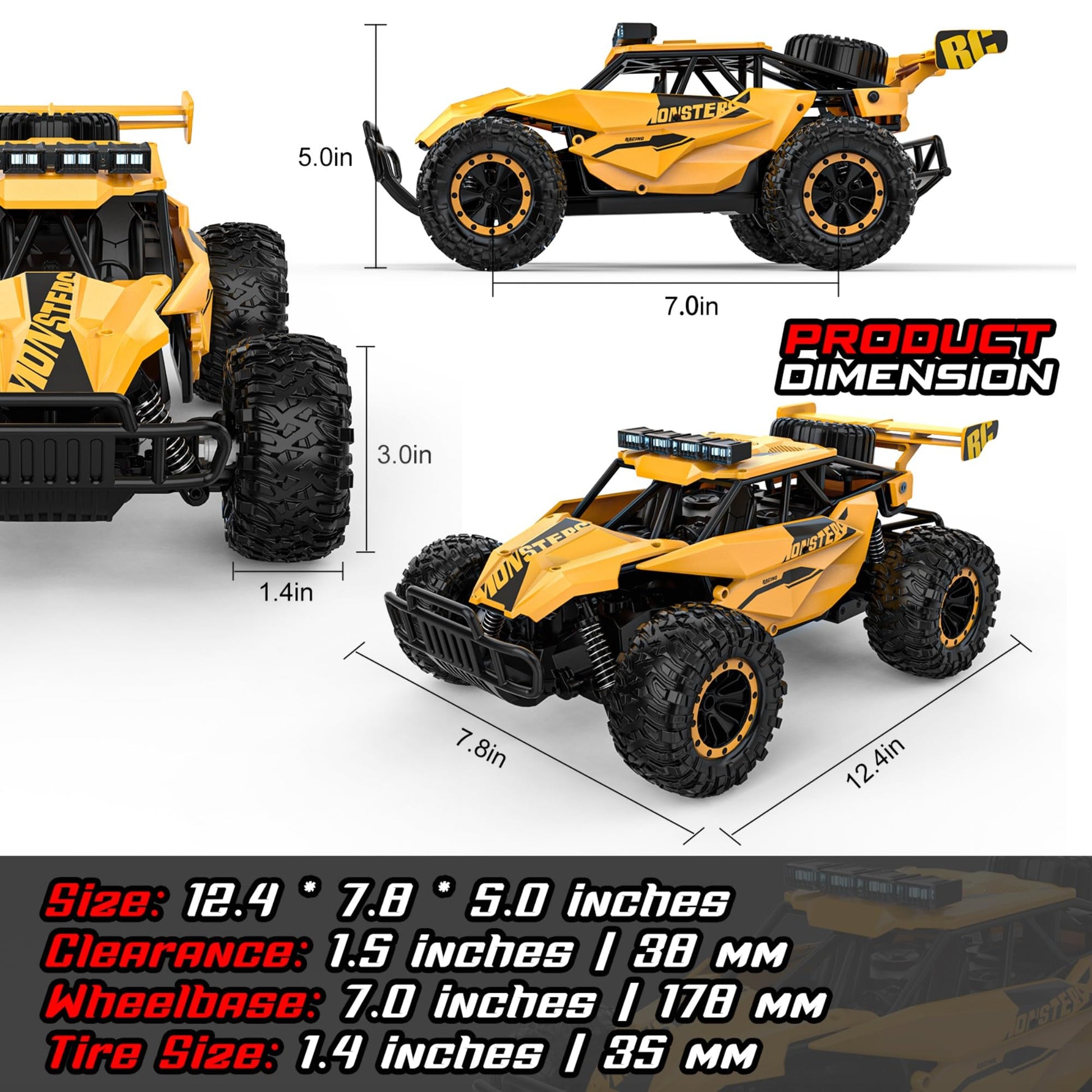 BLUEJAY Remote Control Car, 2.4GHz High Speed 33KM/H RC Cars Toys, 1:12 Monster RC Truck Off Road with LED Headlight and Rechargeable Battery Gifts for Adults Boys 8-12 Nirvana Guru